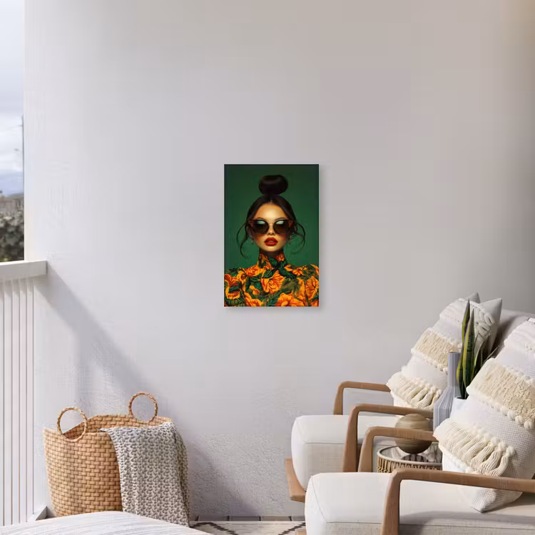 Vrouw - Groen - Modern - Bril - Abstract Tuinposter op houten frame 2 cm dik klein -sfeer1