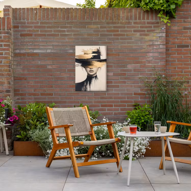 Vrouw - Hoed - Verf Tuinposter op houten frame 2 cm dik klein -sfeer3