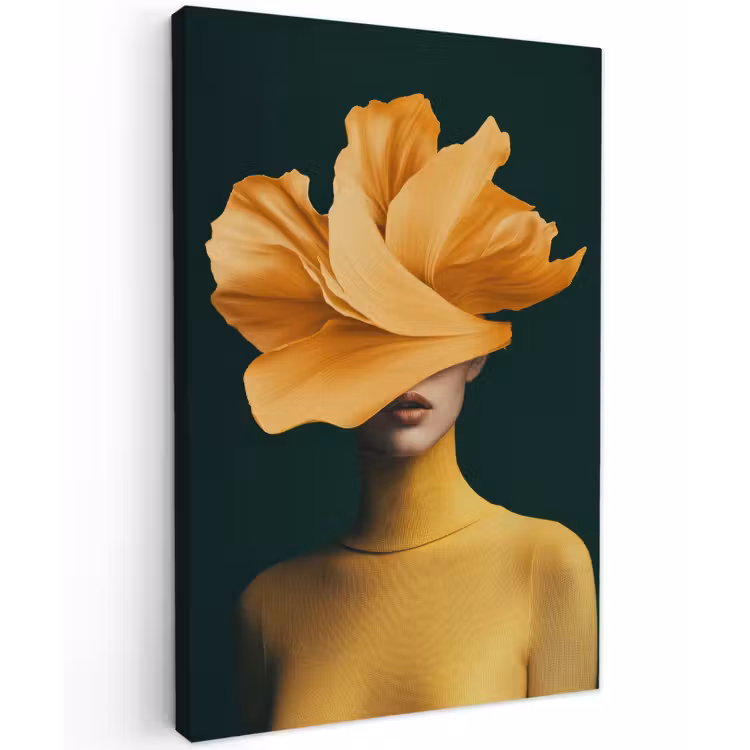 Vrouw - Hoed - Geel Tuinposter op houten frame 2 cm dik klein -3d