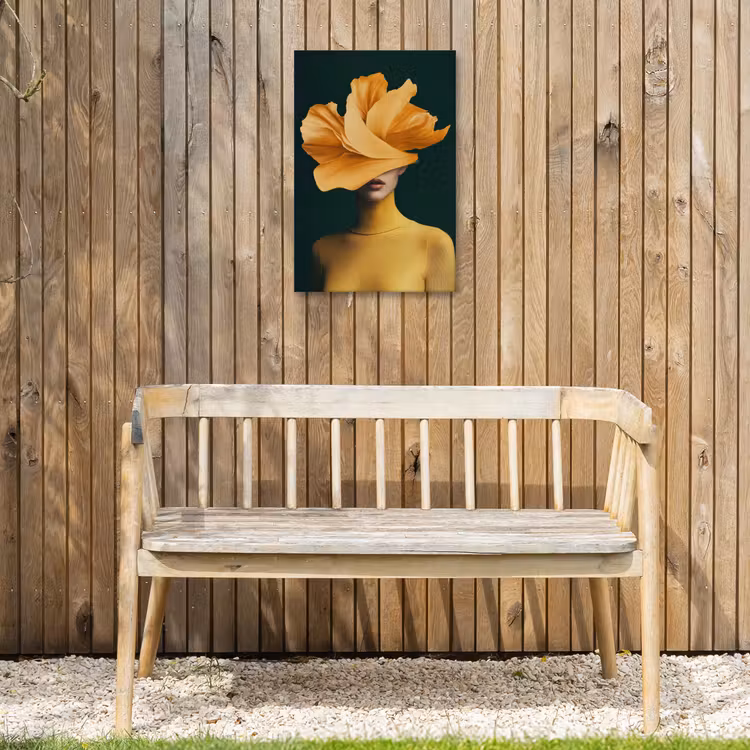 Vrouw - Hoed - Geel Tuinposter op houten frame 2 cm dik klein -sfeer4