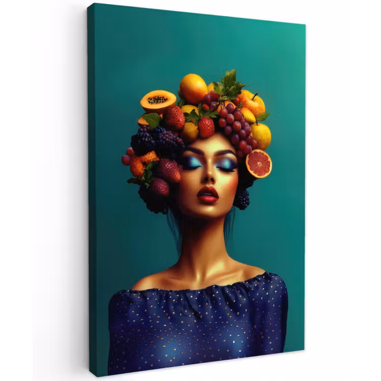 Vrouw - Hoodtooi - Tropisch - Fruit - Druiven Tuinposter op houten frame 2 cm dik klein -3d