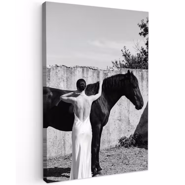 Vrouw - Paard - Artistiek Tuinposter op houten frame 2 cm dik klein -3d