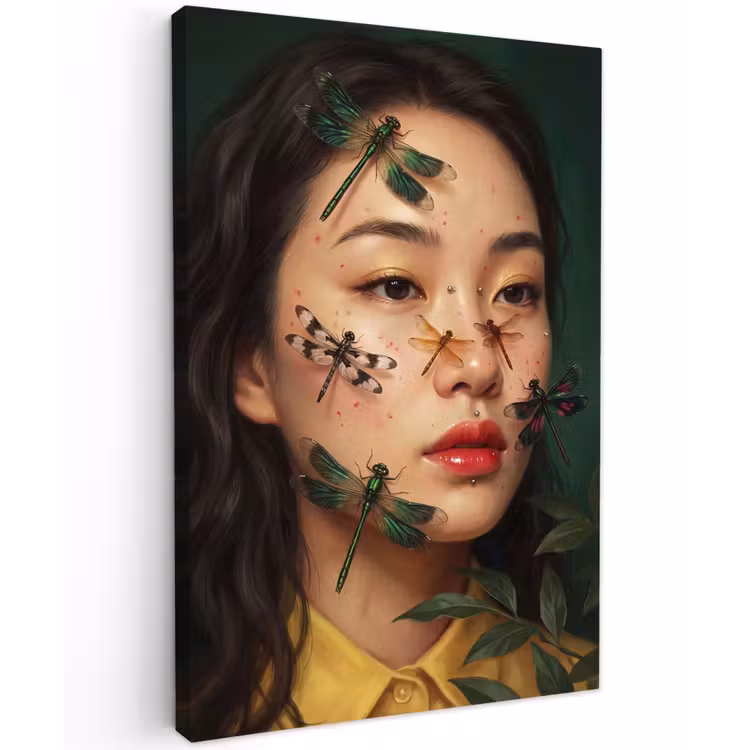 Vrouw - Insecten - Natuur - Portret - Groen Tuinposter op houten frame 2 cm dik klein -3d