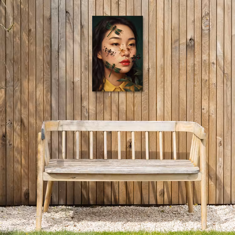 Vrouw - Insecten - Natuur - Portret - Groen Tuinposter op houten frame 2 cm dik klein -sfeer4