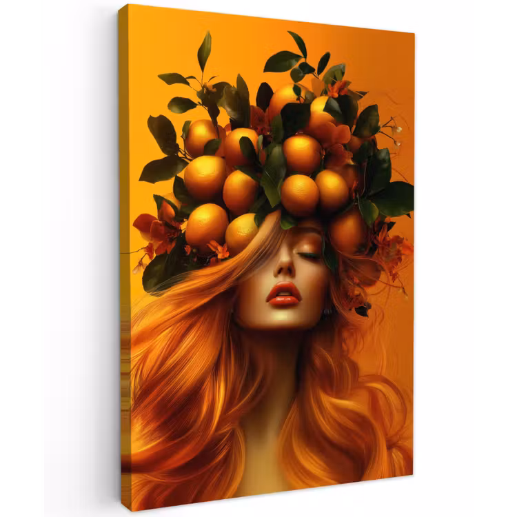 Vrouw - Citroenen - Bloesem - Geel Tuinposter op houten frame 2 cm dik klein -3d