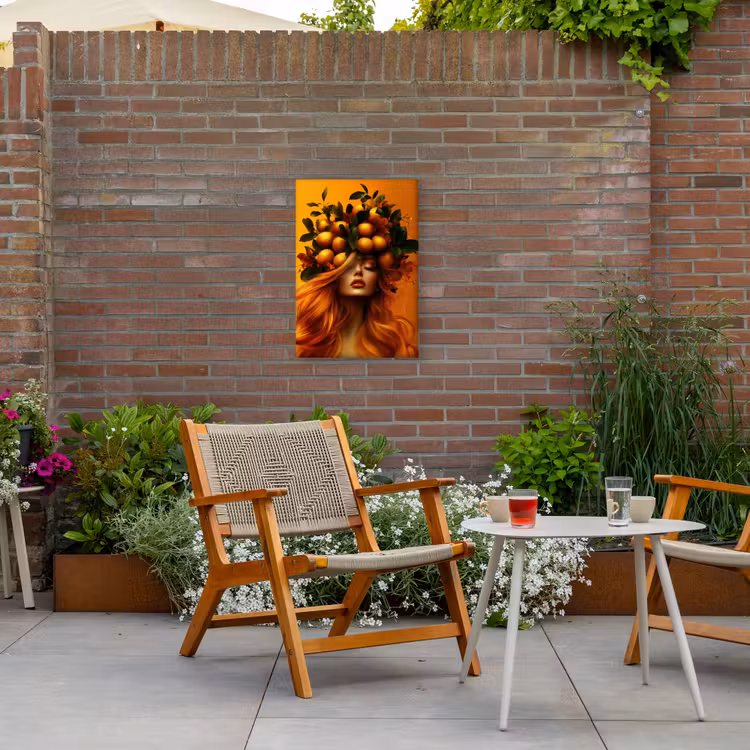 Vrouw - Citroenen - Bloesem - Geel Tuinposter op houten frame 2 cm dik klein -sfeer3