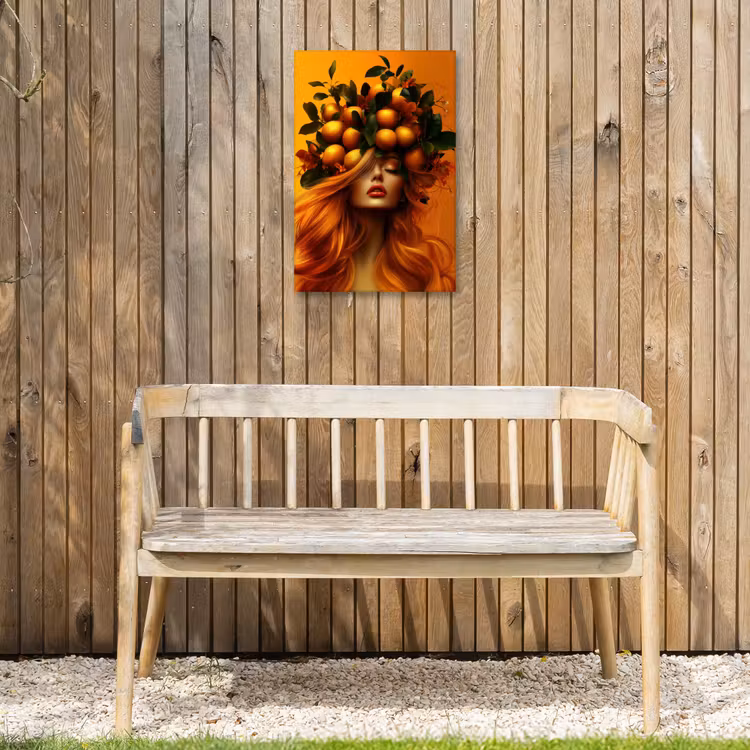 Vrouw - Citroenen - Bloesem - Geel Tuinposter op houten frame 2 cm dik klein -sfeer4
