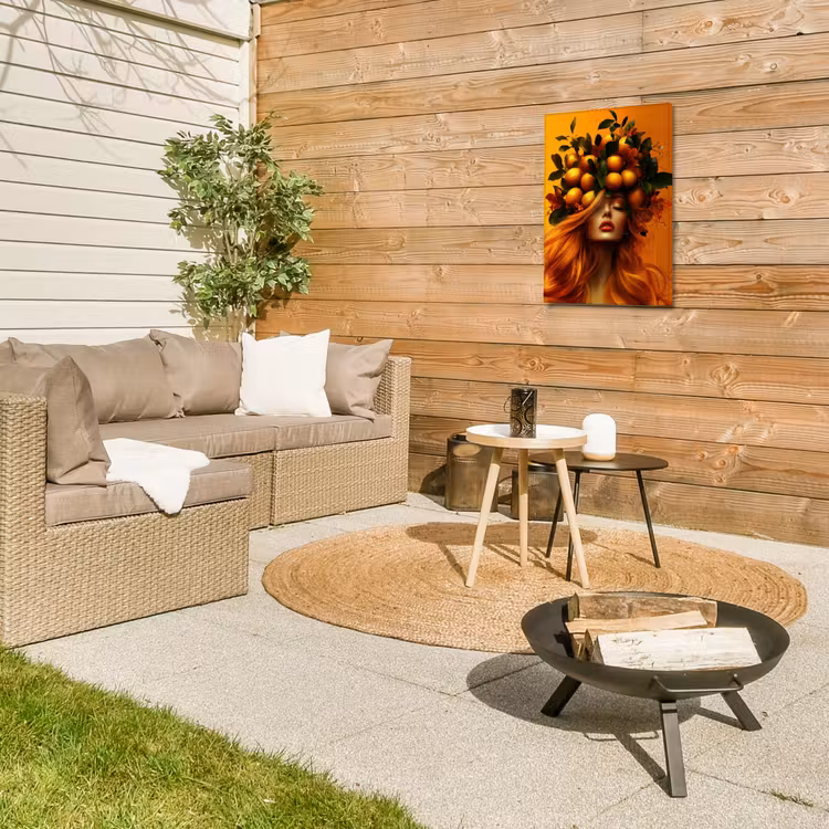 Vrouw - Citroenen - Bloesem - Geel Tuinposter op houten frame 2 cm dik klein -sfeer2