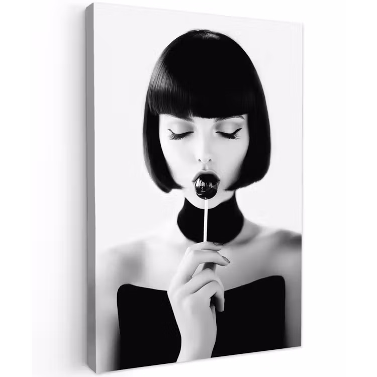 Vrouw - Lolly - Zwart - Wit Tuinposter op houten frame 2 cm dik klein -3d