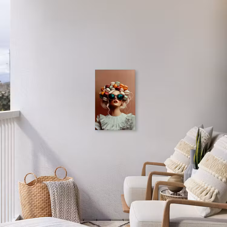 Vrouw - Macarons - Bril Tuinposter op houten frame 2 cm dik klein -sfeer1
