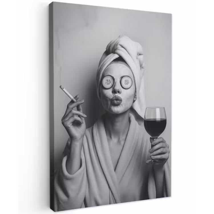 Vrouw - Masker - Wijn - Sigaret Tuinposter op houten frame 2 cm dik klein -3d