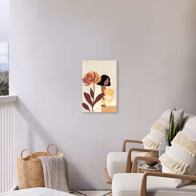 Vrouw - Minimalistisch - Bloem Tuinposter op houten frame 2 cm dik klein -sfeer1