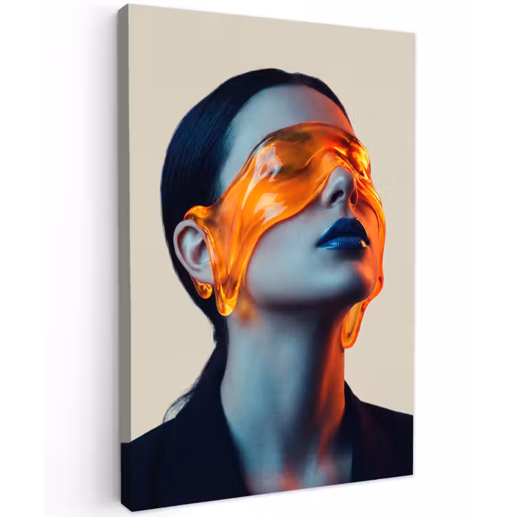 Vrouw - Oranje - Abstract - Modern - Kleurrijk Tuinposter op houten frame 2 cm dik klein -3d
