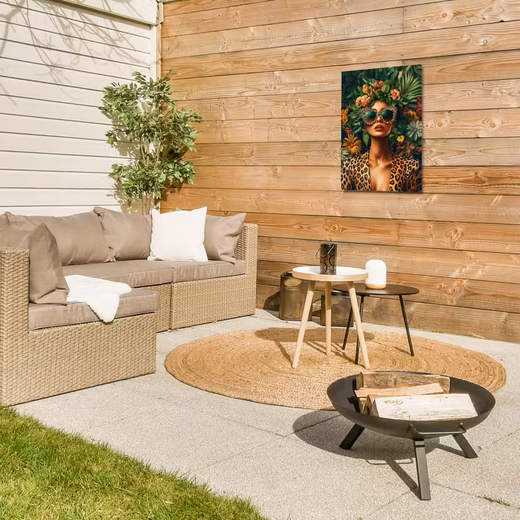Vrouw - Panterprint - Jungle - Natuur - Luxe Tuinposter op houten frame 2 cm dik klein -sfeer2