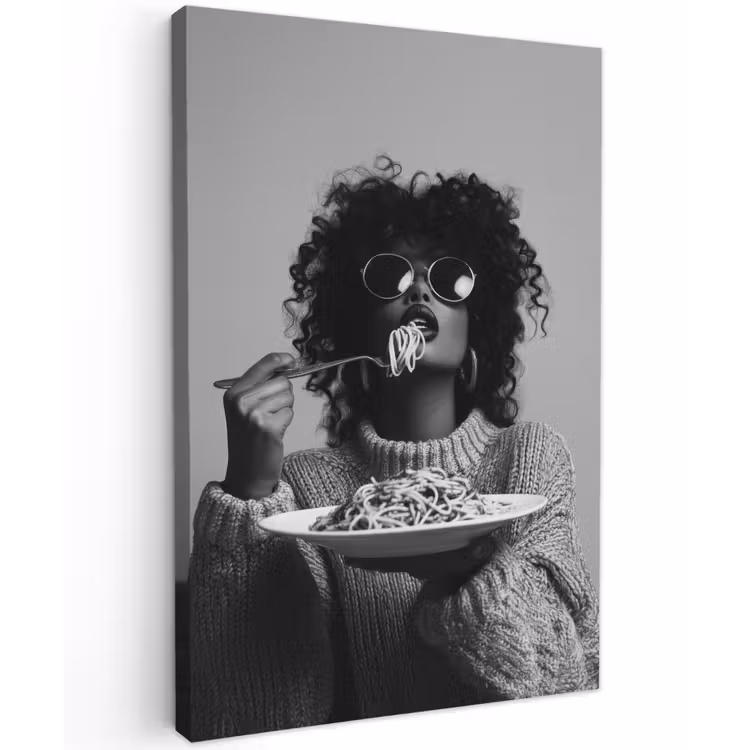 Vrouw - Pasta - Zwart - Wit Tuinposter op houten frame 2 cm dik klein -3d