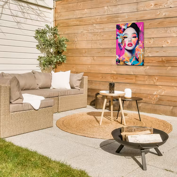 Vrouw - Portret - Abstract - Paars Tuinposter op houten frame 2 cm dik klein -sfeer2