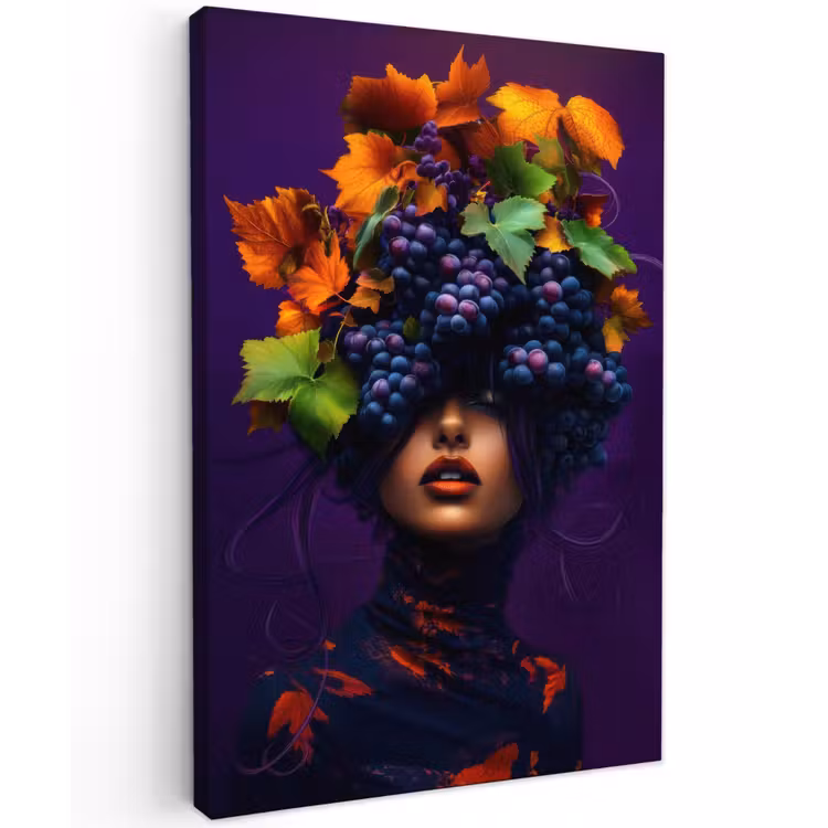 Vrouw - Paars - Druiven Tuinposter op houten frame 2 cm dik klein -3d