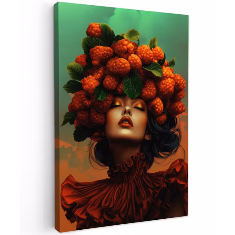 Vrouw - Frambozen - Bladeren Tuinposter op houten frame 2 cm dik klein -3d