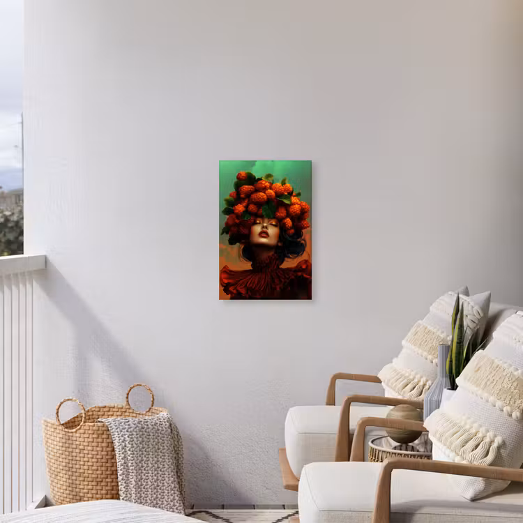 Vrouw - Frambozen - Bladeren Tuinposter op houten frame 2 cm dik klein -sfeer1