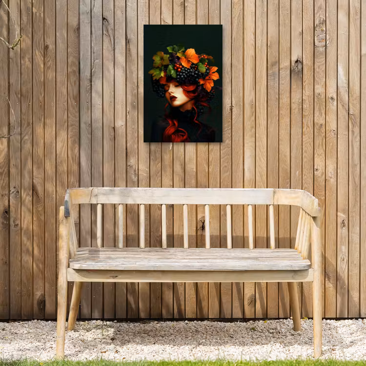 Vrouw - Rood - Groen - Druiven Tuinposter op houten frame 2 cm dik klein -sfeer4