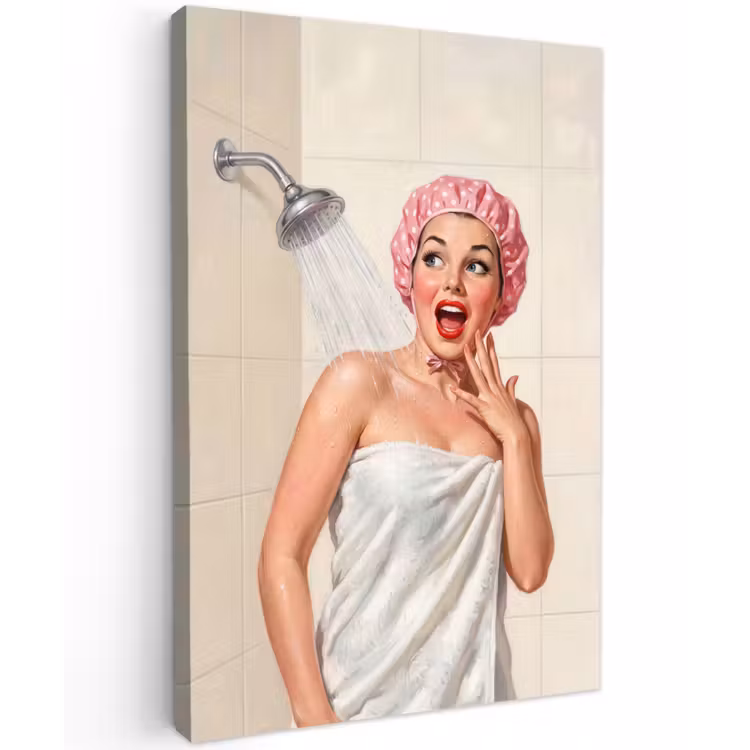 Vrouw - Douche - Roze Tuinposter op houten frame 2 cm dik klein -3d