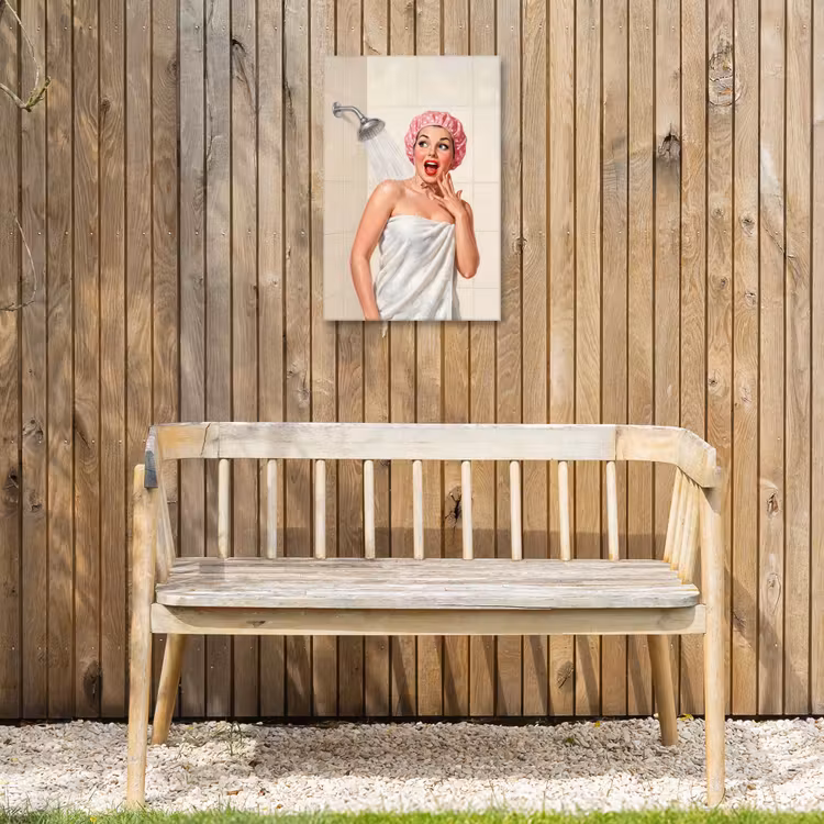 Vrouw - Douche - Roze Tuinposter op houten frame 2 cm dik klein -sfeer4