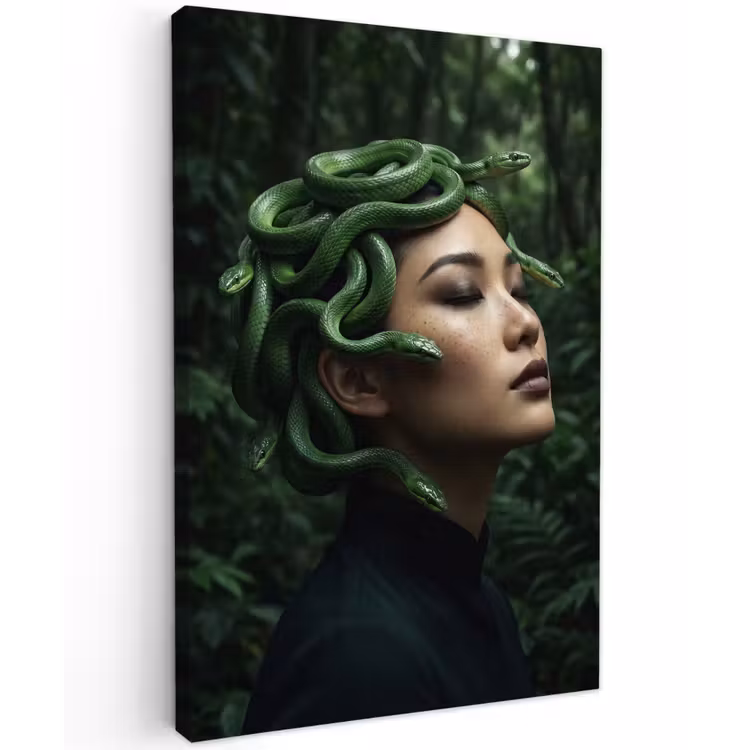 Vrouw - Slang - Natuur - Mystiek - Groen Tuinposter op houten frame 2 cm dik klein -3d