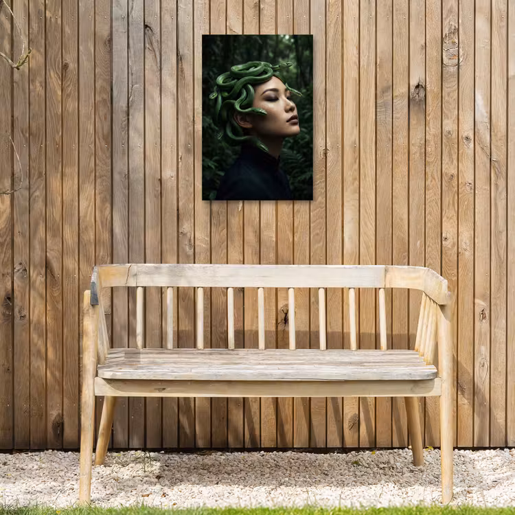 Vrouw - Slang - Natuur - Mystiek - Groen Tuinposter op houten frame 2 cm dik klein -sfeer4