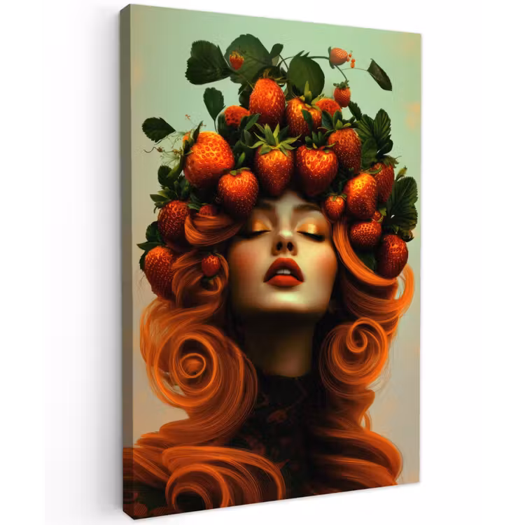 Vrouw - Aardbeien - Kroon Tuinposter op houten frame 2 cm dik klein -3d