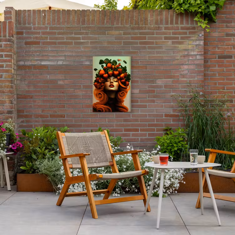 Vrouw - Aardbeien - Kroon Tuinposter op houten frame 2 cm dik klein -sfeer3