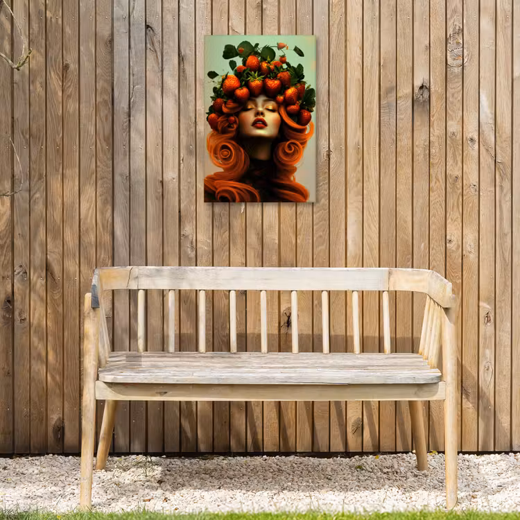 Vrouw - Aardbeien - Kroon Tuinposter op houten frame 2 cm dik klein -sfeer4