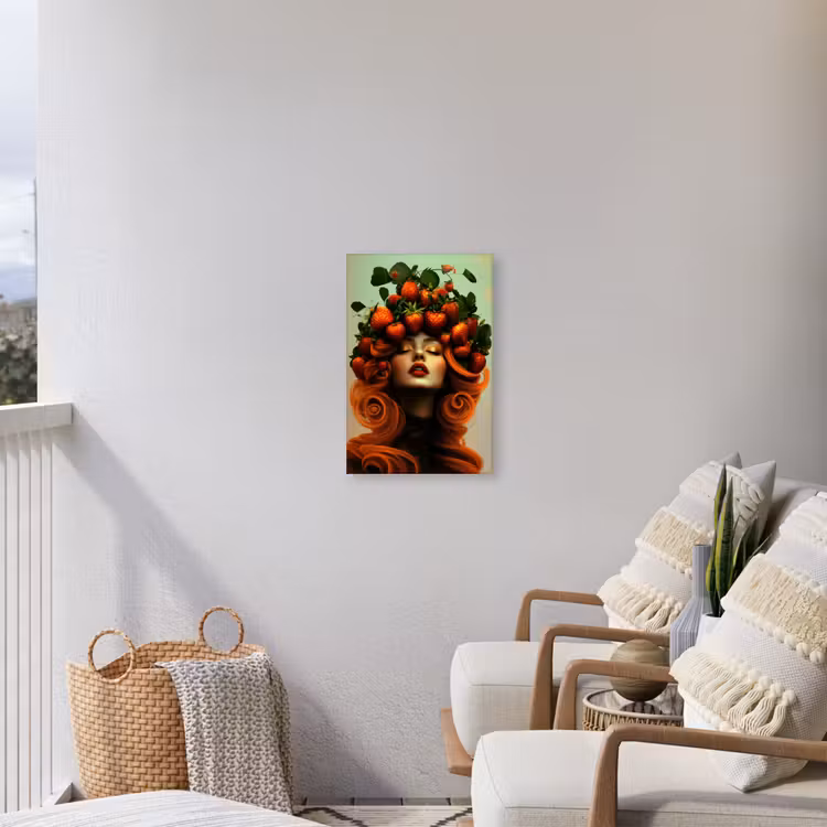 Vrouw - Aardbeien - Kroon Tuinposter op houten frame 2 cm dik klein -sfeer1