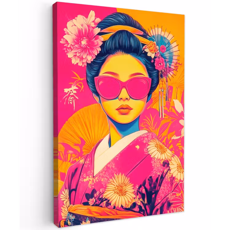 Vrouw - Zonnebril - Abstract - Oranje Tuinposter op houten frame 2 cm dik klein -3d