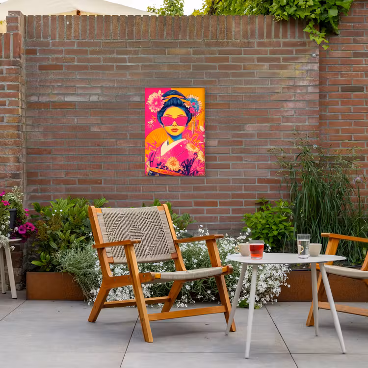 Vrouw - Zonnebril - Abstract - Oranje Tuinposter op houten frame 2 cm dik klein -sfeer3
