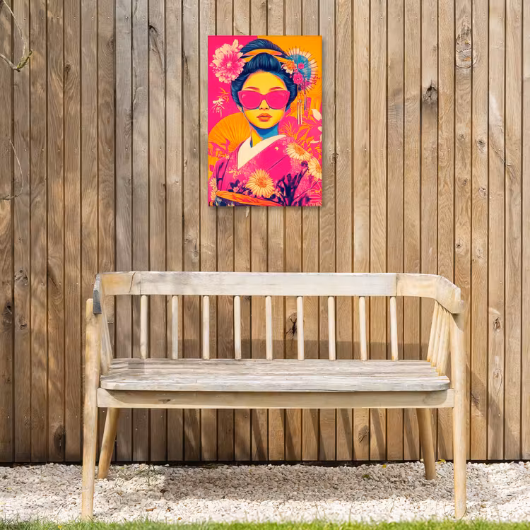 Vrouw - Zonnebril - Abstract - Oranje Tuinposter op houten frame 2 cm dik klein -sfeer4