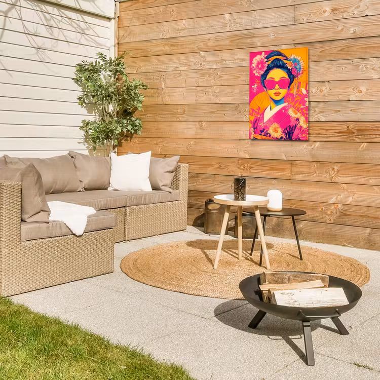 Vrouw - Zonnebril - Abstract - Oranje Tuinposter op houten frame 2 cm dik klein -sfeer2