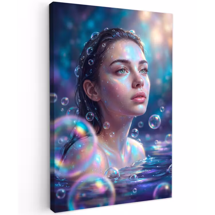 Vrouw - Water - Portret - Kleurrijk - Modern Tuinposter op houten frame 2 cm dik klein -3d