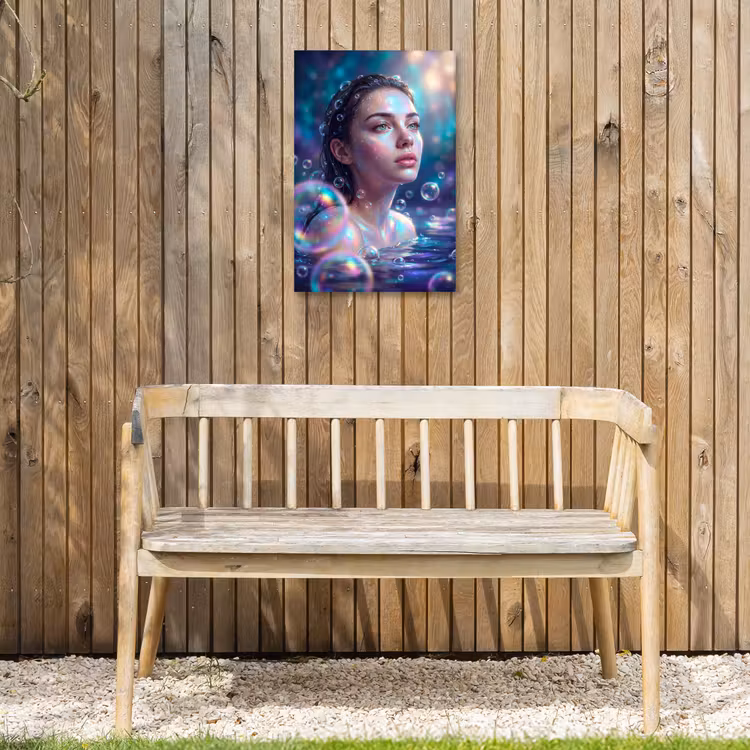 Vrouw - Water - Portret - Kleurrijk - Modern Tuinposter op houten frame 2 cm dik klein -sfeer4