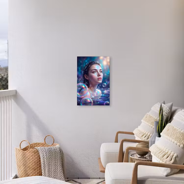 Vrouw - Water - Portret - Kleurrijk - Modern Tuinposter op houten frame 2 cm dik klein -sfeer1
