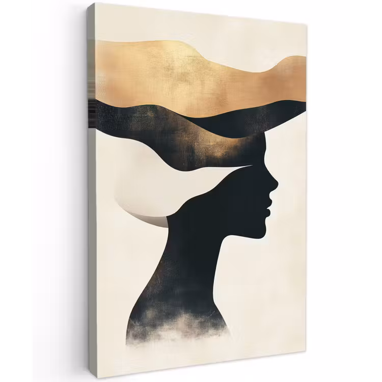 Vrouw - Golven - Zwart Tuinposter op houten frame 2 cm dik klein -3d
