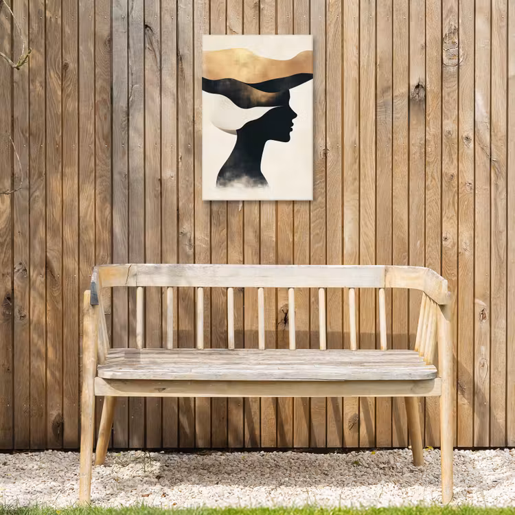 Vrouw - Golven - Zwart Tuinposter op houten frame 2 cm dik klein -sfeer4