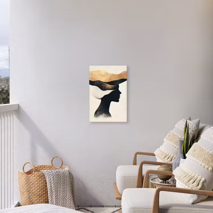 Vrouw - Golven - Zwart Tuinposter op houten frame 2 cm dik klein -sfeer1