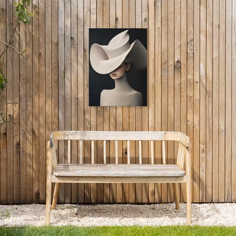 Vrouw - Golvende - Hoed Tuinposter op houten frame 2 cm dik klein -sfeer4