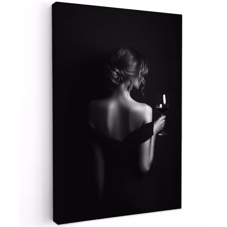 Vrouw - Wijn - Jurk Tuinposter op houten frame 2 cm dik klein -3d