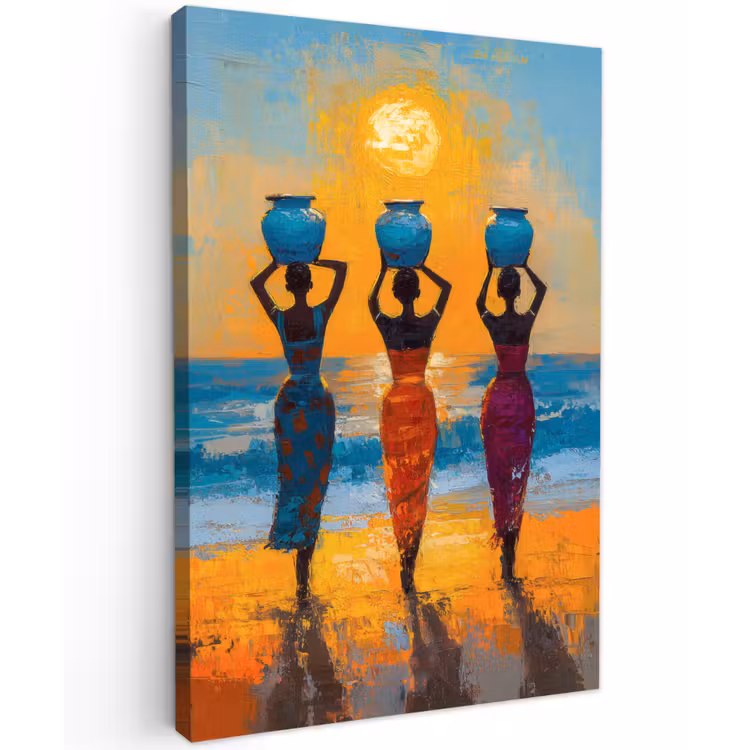 Vrouwen - Strand - Zondsondergang Tuinposter op houten frame 2 cm dik klein -3d