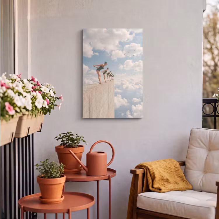 Outdoor Canvas Print - Women - Diving Pose - Clouds - Vrouwen - Duikhouding - Wolken Tuinposter op houten frame 2 cm dik klein