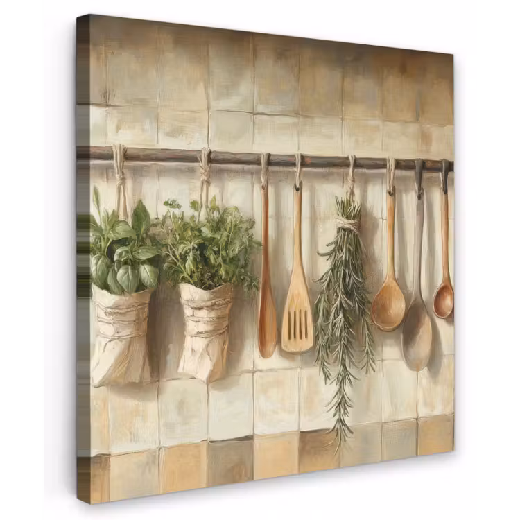 Hout - Keukengerei - Stilleven - Tegels Tuinposter op houten frame 2 cm dik klein -3d