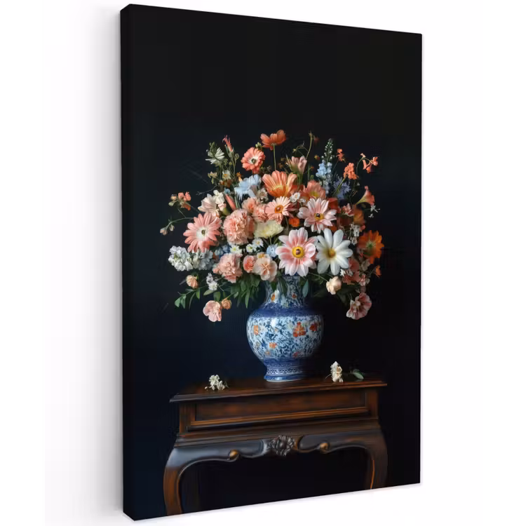 Hout - Vaas - Kleuren - Bloemen Tuinposter op houten frame 2 cm dik klein -3d