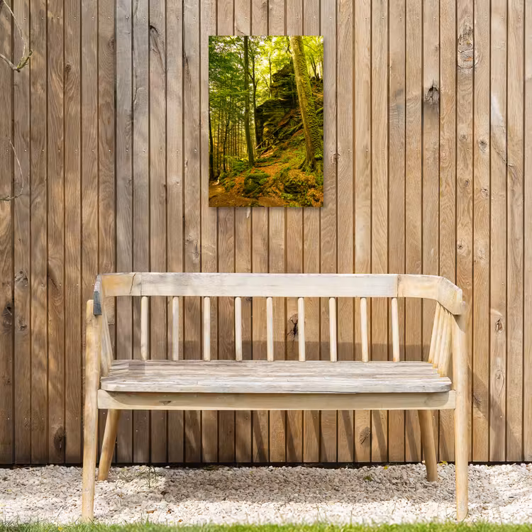 Bosrijke rotsformatie Tuinposter op houten frame 2 cm dik klein -sfeer4