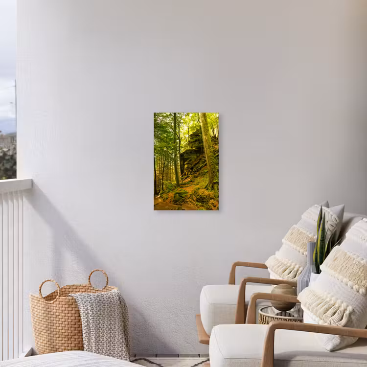 Bosrijke rotsformatie Tuinposter op houten frame 2 cm dik klein -sfeer1